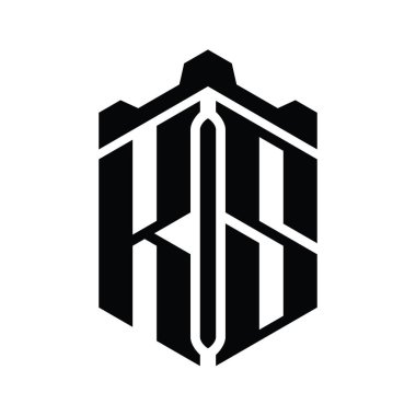 KS Harfi Logo monogram altıgen şekli Crown kalesi geometrik biçim tasarım şablonu
