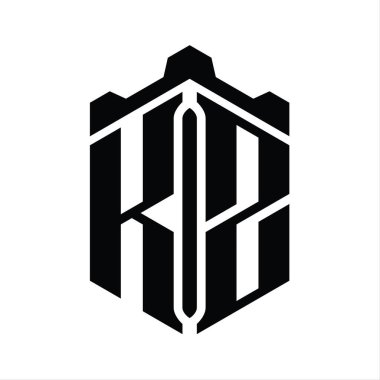Crown Castle geometrik biçim tasarım şablonu ile KZ Harfi Logo monogram altıgen şekli