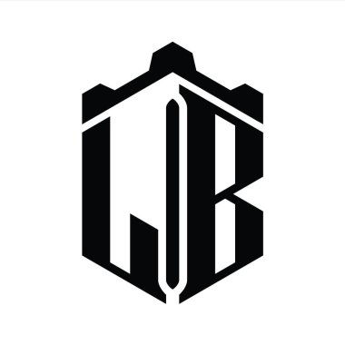 LB Harfi Logo monogram altıgen şekli Crown kalesi geometrik biçim tasarım şablonu