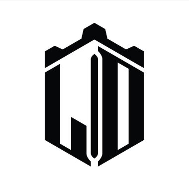 LD Harfi Logo monogram altıgen şekli Crown kalesi geometrik biçim tasarım şablonu