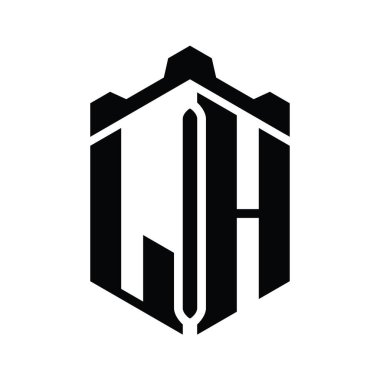 LH Harfi Logo monogram altıgen şekli Crown kalesi geometrik biçim tasarım şablonu