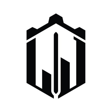 LJ Harfi Logo monogram altıgen şekli ve Crown Castle geometrik stil tasarım şablonu
