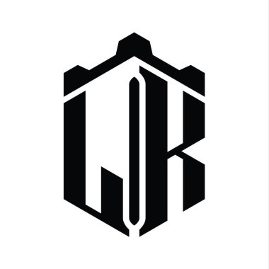 LK Harfi Logo monogram altıgen şekli Crown kalesi geometrik biçim tasarım şablonu