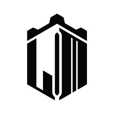 LM Harfi Logo monogram altıgen şekli Crown kale geometrik biçim tasarım şablonu