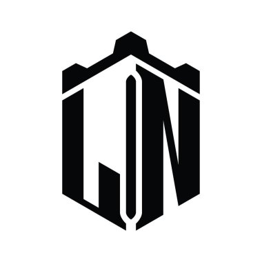 LN Harfi Logo monogram altıgen şekilli Crown Castle geometrik biçim tasarım şablonu