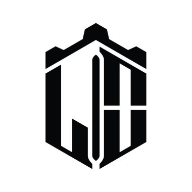 LO Harfi Logo monogram altıgen şekli ve Crown Castle geometrik stil tasarım şablonu