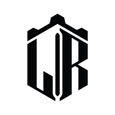 LR Letter Logo monogram altıgen şekli ve Crown Castle geometrik stil tasarım şablonu
