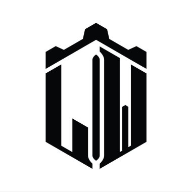 LW Harfi Logo monogram altıgen şekli Crown kalesi geometrik biçim tasarım şablonu