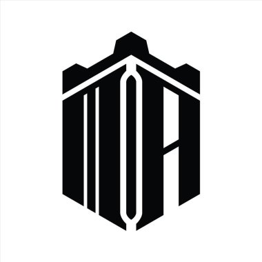 MA Harfi Logo monogram altıgen şekli Crown kalesi geometrik biçim tasarım şablonu