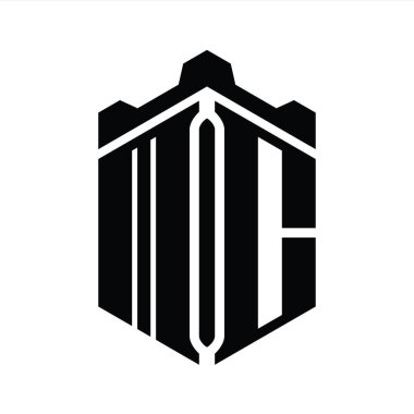 MC Harfi Logo monogram altıgen şekli Crown kalesi geometrik biçim tasarım şablonu