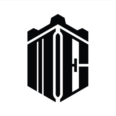 ME Letter Logo monogram altıgen şekli Crown kale geometrik biçim tasarım şablonu
