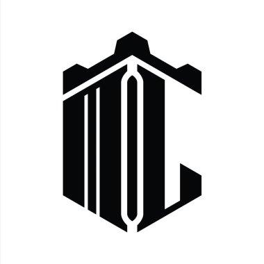 Taçlı kale geometrik stil tasarım şablonu ile ML Harfi Logo monogram altıgen şekli