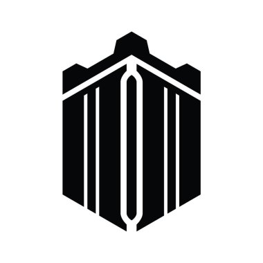 Taçlı kale geometrik stil tasarım şablonu ile MM Harfi Logo monogram altıgen şekli