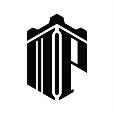 MP Harfi Logo monogram altıgen şekli Crown kalesi geometrik biçim tasarım şablonu