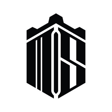 MS Harfi Logo monogram altıgen şekli Crown kalesi geometrik biçim tasarım şablonu