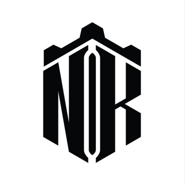 NK Letter Logo monogram altıgen şekli Crown Castle geometrik biçim tasarım şablonu