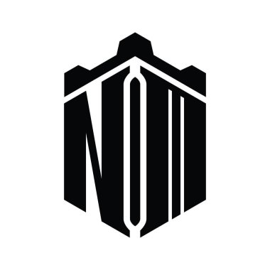 NM Harfi Logo monogram altıgen şekli Crown Castle geometrik biçim tasarım şablonu