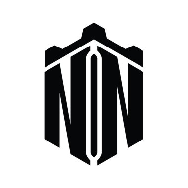 NN Harfi Logo monogram altıgen şekli Crown kalesi geometrik biçim tasarım şablonu