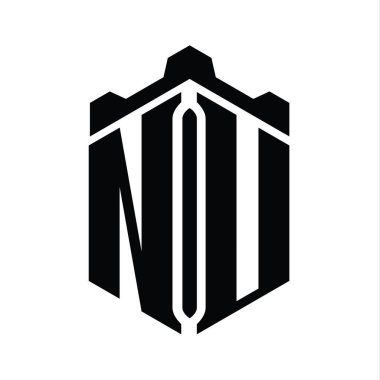 NU Letter logo monogram altıgen şekli Crown kale geometrik biçim tasarım şablonu