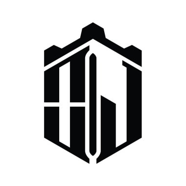 Taç kale geometrik stil tasarım şablonu ile OJ Harf Logosu altıgen şekli