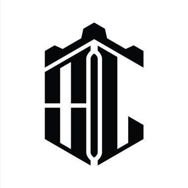 Taç kale geometrik stil tasarım şablonu ile OL Harf Logosu monogram altıgen şekli