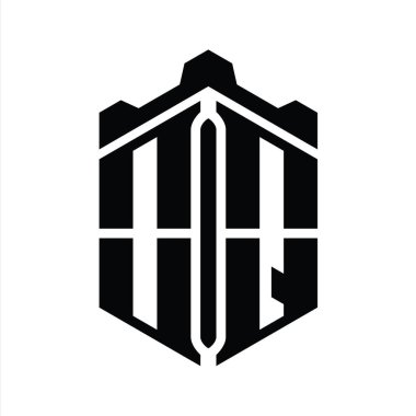 Taç kale geometrik stil tasarım şablonu ile OQ Harfi Logo altıgen şekli