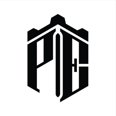 Beden Eğitimi Harfi Logosu monogram altıgen şekli ve Crown Castle geometrik stil tasarım şablonu