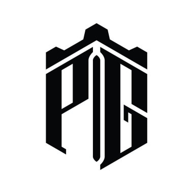 PG Harf Logosu monogram altıgen şekli ve Crown Castle geometrik stil tasarım şablonu