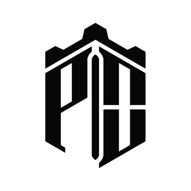 Taç kale geometrik stil tasarım şablonu ile PO Harfi Logo monogram altıgen şekli