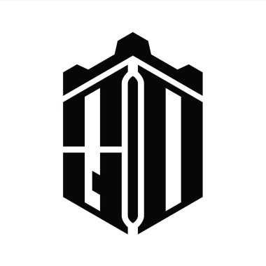 QD Harf Logosu monogram altıgen şekli Crown kalesi geometrik biçim tasarım şablonu