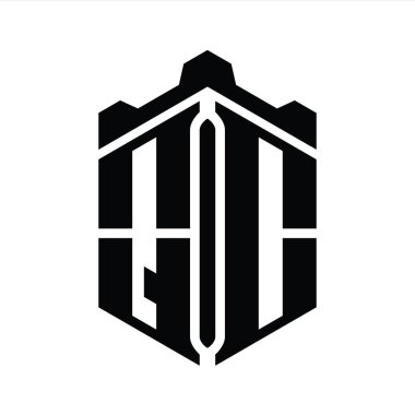 QC Harfi Logo monogram altıgen şekli Crown kalesi geometrik biçim tasarım şablonu