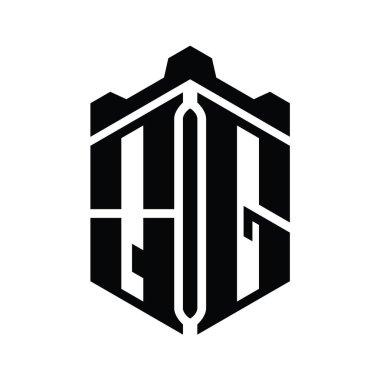 QG Harfi Logo monogram altıgen şekli Crown kalesi geometrik biçim tasarım şablonu