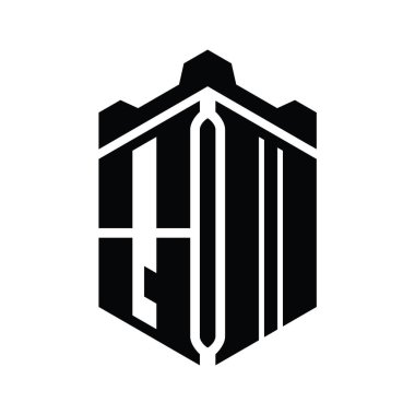QM Harfi Logo monogram altıgen şekli Crown kalesi geometrik biçim tasarım şablonu