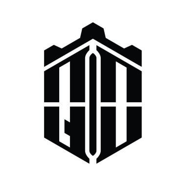 QO Harfi Logo monogram altıgen şekli Crown kalesi geometrik biçim tasarım şablonu