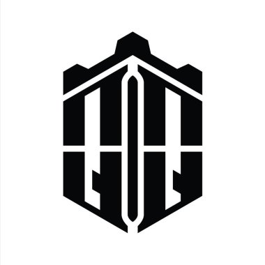QQ Harfi Logo monogram altıgen şekli Crown kalesi geometrik biçim tasarım şablonu