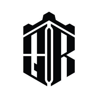 QR Harfi Logo monogram altıgen şekli Crown kalesi geometrik biçim tasarım şablonu