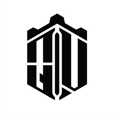 QV Harf Logo monogram altıgen şekli Crown kale geometrik biçim tasarım şablonu
