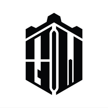 QW Harf Logosu monogram altıgen şekli Crown kalesi geometrik biçim tasarım şablonu
