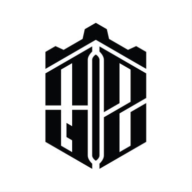 QZ Harf Logosu, taç kale geometrik stil tasarım şablonu ile altıgen şekli