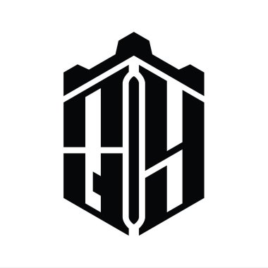 QY Harfi Logo monogram altıgen şekli Crown kalesi geometrik biçim tasarım şablonu