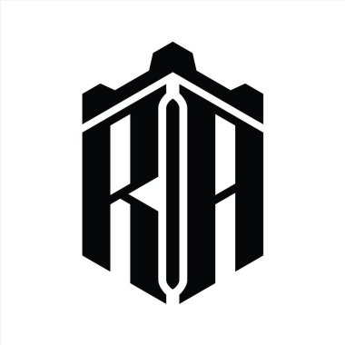 RA Harfi Logo monogram altıgen şekilli Crown kalesi geometrik biçim tasarım şablonu