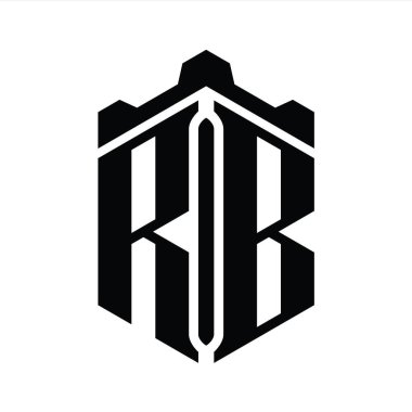 RB Harfi Logo monogram altıgen şekli Crown kalesi geometrik biçim tasarım şablonu