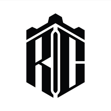 RC Harfi Logo monogram altıgen şekli Crown kalesi geometrik biçim tasarım şablonu