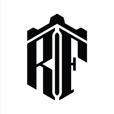 RF Harfi Logo monogram altıgen şekli Crown kalesi geometrik biçim tasarım şablonu