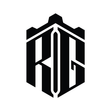 RG Harfi Logo monogram altıgen şekli Crown kalesi geometrik biçim tasarım şablonu