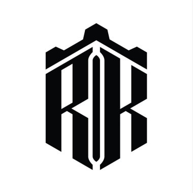 RK Harfi Logo monogram altıgen şekli Crown kalesi geometrik biçim tasarım şablonu