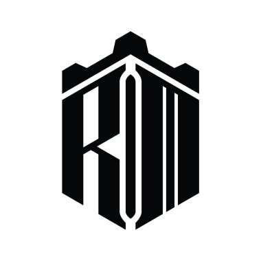 RM Harfi Logo monogram altıgen şekli Crown kale geometrik biçim tasarım şablonu