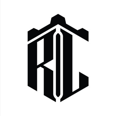 RL Harfi Logo monogram altıgen şekli Crown kalesi geometrik biçim tasarım şablonu