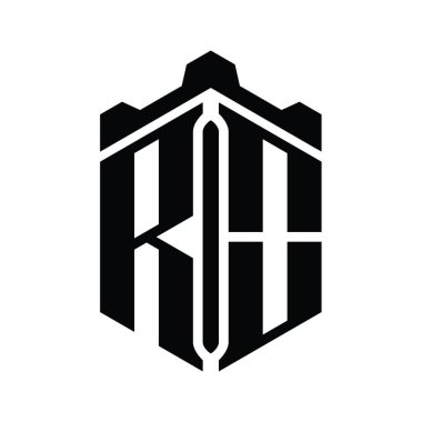 Crown Castle Geometrik stil tasarım şablonu ile RO Harfi Logo monogram altıgen şekli