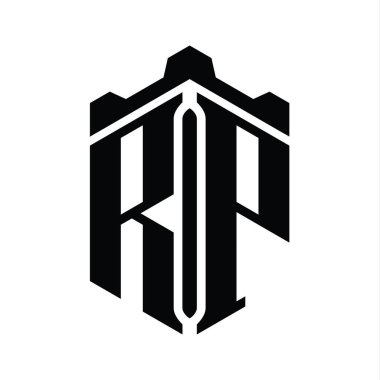 RP Harfi Logo monogram altıgen şekli Crown kalesi geometrik biçim tasarım şablonu